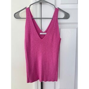 Stitches & Stripes Pink Ribbed Knit V-Neck Tank Top 100% Cotton SS23SP-43 Small